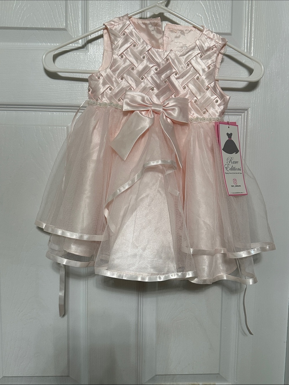 Rare Editions Pink Satin & Tulle Party Dress with Bow